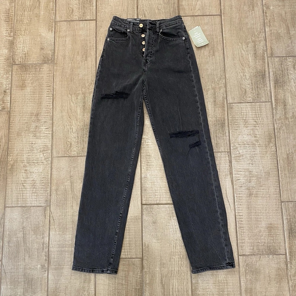 NWT Divided Jeans 0 'Jean Droit' 90's Straight Button Fly High Waist Black Denim